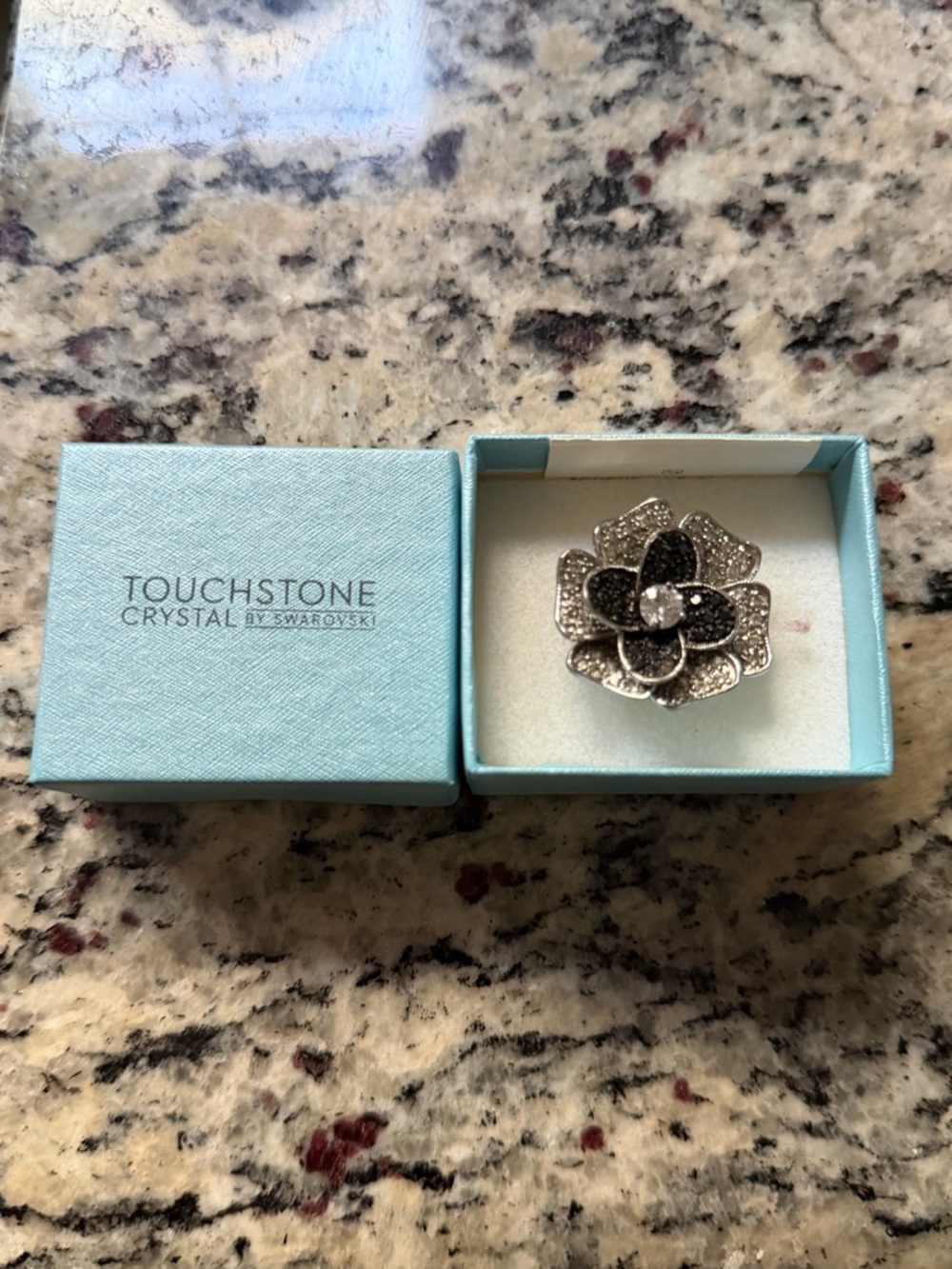 Touchstone Crystal by Swarovski Flower Ring in Silver and Black